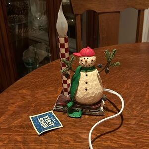 Vintage Hallmark Snowman Electric Candle Holiday Christmas Baseball Cap Sleigh